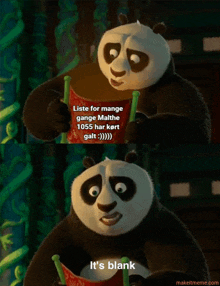 a panda bear holding a sign that says liste for mange