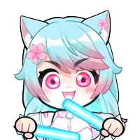 a cartoon drawing of a girl with blue hair and pink flowers