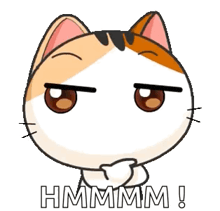 a cartoon cat is making a funny face and saying hmmmm .