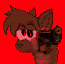 a cartoon drawing of a cat pointing a gun