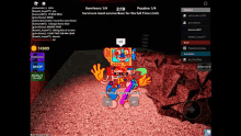 a screenshot of a roblox game shows a robot talking to another robot