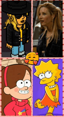 a collage of cartoon characters including bart simpson and mabel