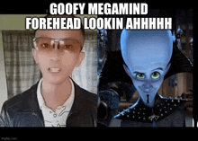 a picture of a man next to a picture of megamind from the movie