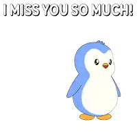 a couple of penguins hugging with the words i miss you so much on the bottom