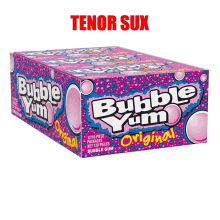 a box of bubble yum original bubble gum with a tenor sux label