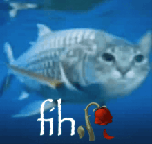a picture of a fish and a rose with the letters fh on the bottom