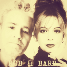 a man and a woman are standing next to each other with the words rob & barp written above them