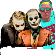 a collage of three jokers with one wearing a shirt that says new