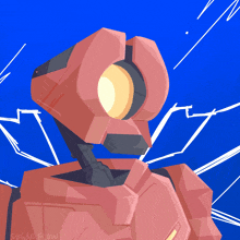 a drawing of a red robot with a blue background says sugar flow