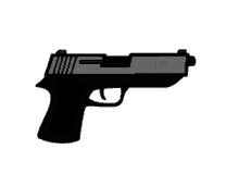 a cartoon drawing of a black and silver gun on a white background .