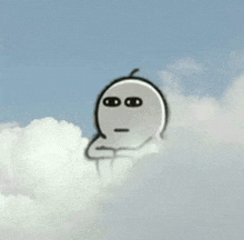 a cartoon character is sitting in the clouds with a serious look on his face .