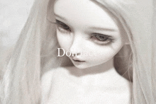 a close up of a doll 's face with the word dollface written below it