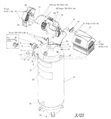 a black and white drawing of an air compressor with the date 3/01 at the bottom