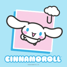 a logo for cinnamoroll shows a bunny with a cloud behind it