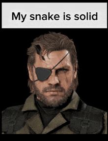 a picture of a man with an eye patch and the words " my snake is solid "