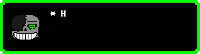 a pixel art of a skull with green eyes on a black background with a green frame .