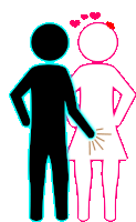 a man and a woman are standing next to each other and the man is holding the woman 's butt