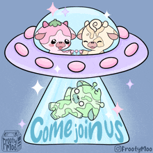 two cows in an ufo with the words come join us on the bottom