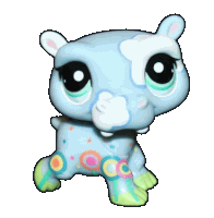 a blue littlest pet shop hippo with circles on it 's legs