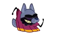 a cartoon drawing of a wolf wearing sunglasses and a purple cape