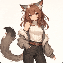 a girl with cat ears and a tail