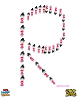 the letter r is made up of little girls with hearts around them