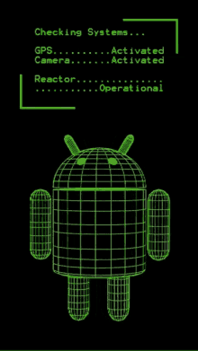 a checking system screen with a green android