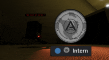 a sync logo is displayed in a dark room next to a blue button that says intern