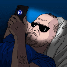 a cartoon of a man wearing sunglasses using a cell phone