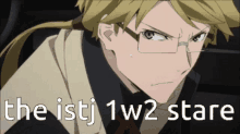 a picture of a man with glasses and the words " the istj 1w2 stare " below him