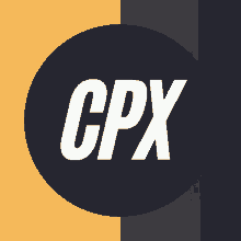 a logo for a company called cpx is shown on a yellow and black background