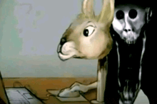 a drawing of a cat and a rabbit with a skull on their faces
