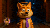 a cartoon tiger wearing a purple tie and a halo with the words d tiger paws behind him