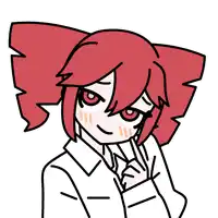 a cartoon drawing of a girl with red hair and red eyes