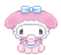 a pixel art of my melody with a blue bow on her hat