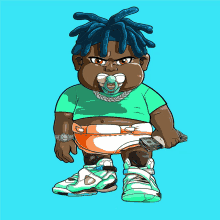 a cartoon of a baby wearing a pacifier and sneakers