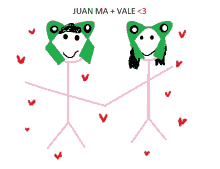 a drawing of two stick figures with the words juan ma + vale < 3 above them