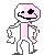 a pixel art drawing of a skeleton with a pink head and a black eye .