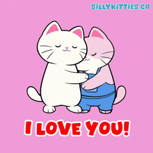 a cartoon of two cats hugging with the words " i love you "