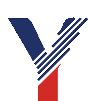 a blue white and red letter y with a white background