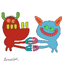 a cartoon drawing of two monsters with the name bortsk lear on the bottom right