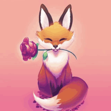 a fox is holding a rose in its mouth .