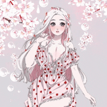 a drawing of a girl wearing a pink dress with red hearts on it