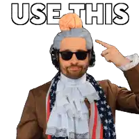 a man with a brain on his head is pointing at the word use
