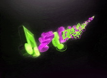 a green and purple music note is surrounded by other music notes