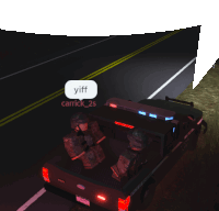 two soldiers are sitting in the back of a police truck with a yiff icon above them