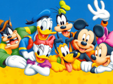 a group of cartoon characters including mickey mouse minnie mouse goofy and donald duck