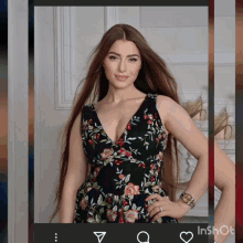 a picture of a woman in a floral dress is displayed on an inshot app