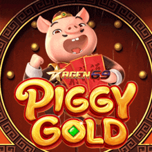 a piggy gold logo with a pig holding a red envelope