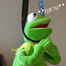 kermit the frog is wearing a collar that says overlay on it